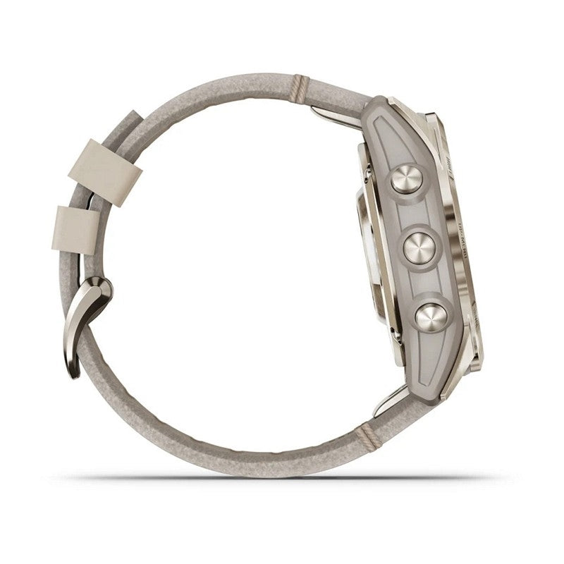 GARMIN - Fenix 7S Pro Sapphire Solar m. soft gold & limestone læderrem