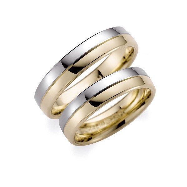 Aagaard vielsesringe i 14 kt guld og hvidguld, 5 mm, uden brillanter