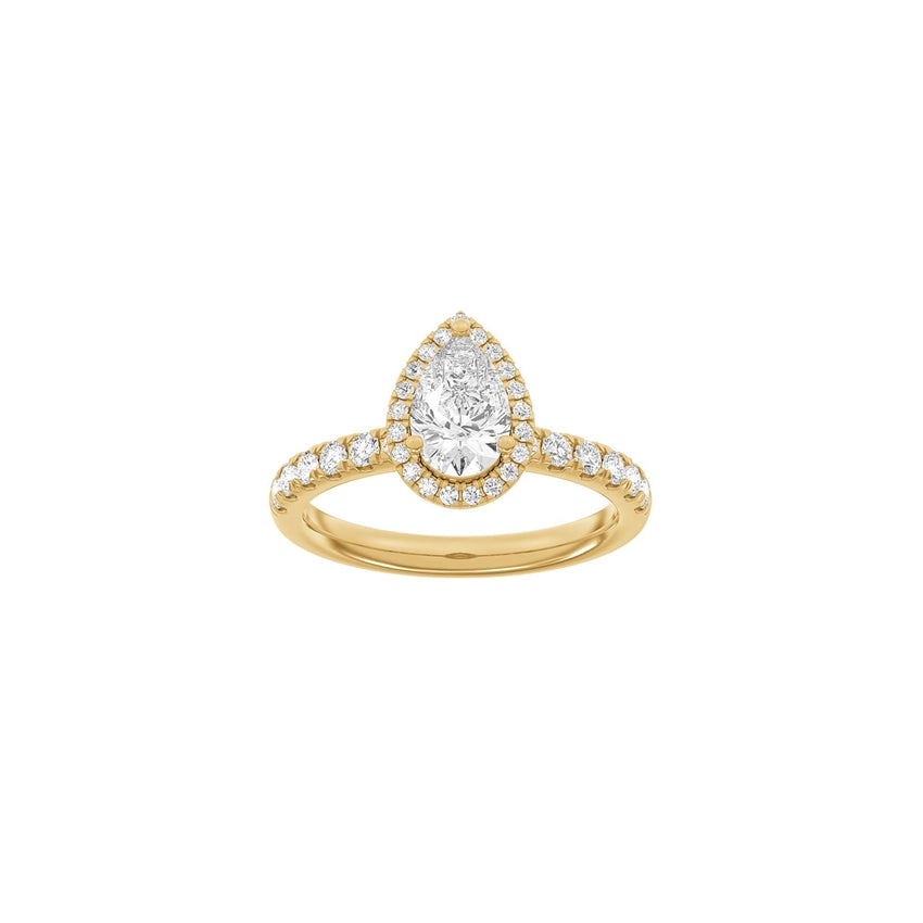 Dråbeformet Halo-ring i 14kt rødguld med 1,52ct lab-grown diamanter fra Siersbøl Luxury