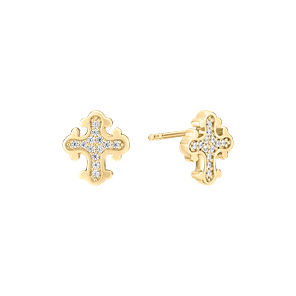 Lund Copenhagen – Kreuz-Ohrstecker 10 x 9 mm mit Zirkonia, 925er vergoldet