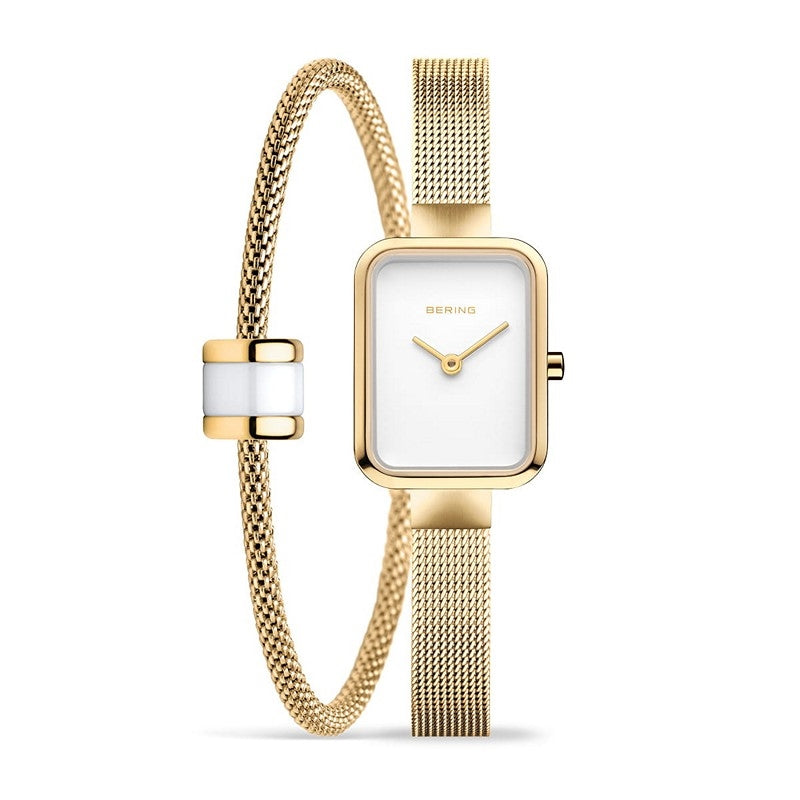 gavesæt fra Bering forener et klassisk dameur med et stilrent armbånd
