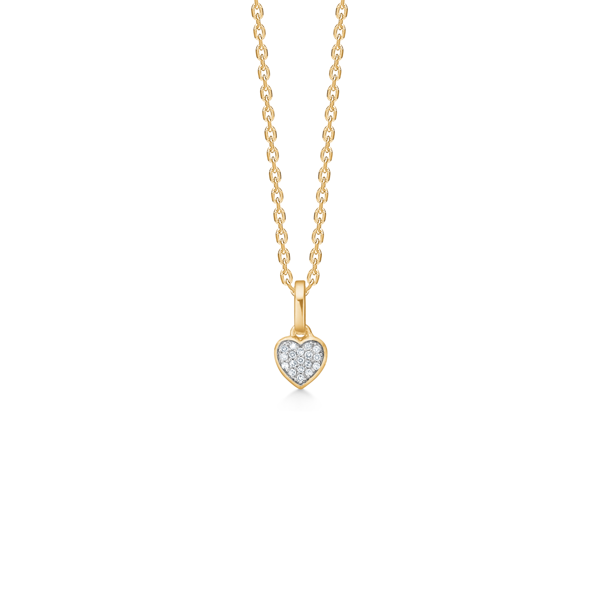 Mads Z Sparkling Heart Herzanhänger aus 14 Karat Gold mit funkelnden Diamanten – eleganter, zeitloser Anhänger inklusive verstellbarer Kette