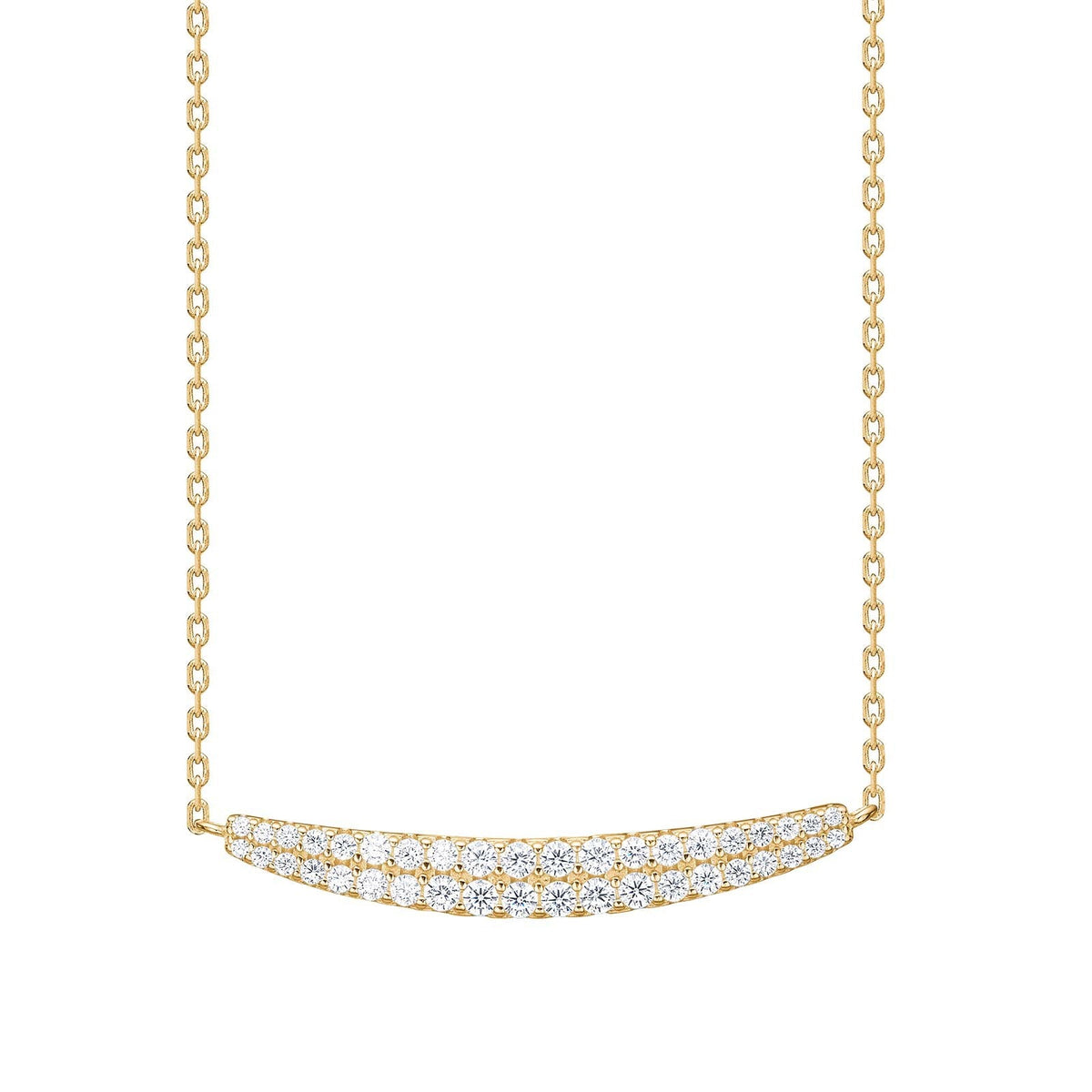 Elegante Joanli Nor RunaNor Halskette aus vergoldetem Silber mit geschwungenem Stäbchen und funkelnden Zirkonia