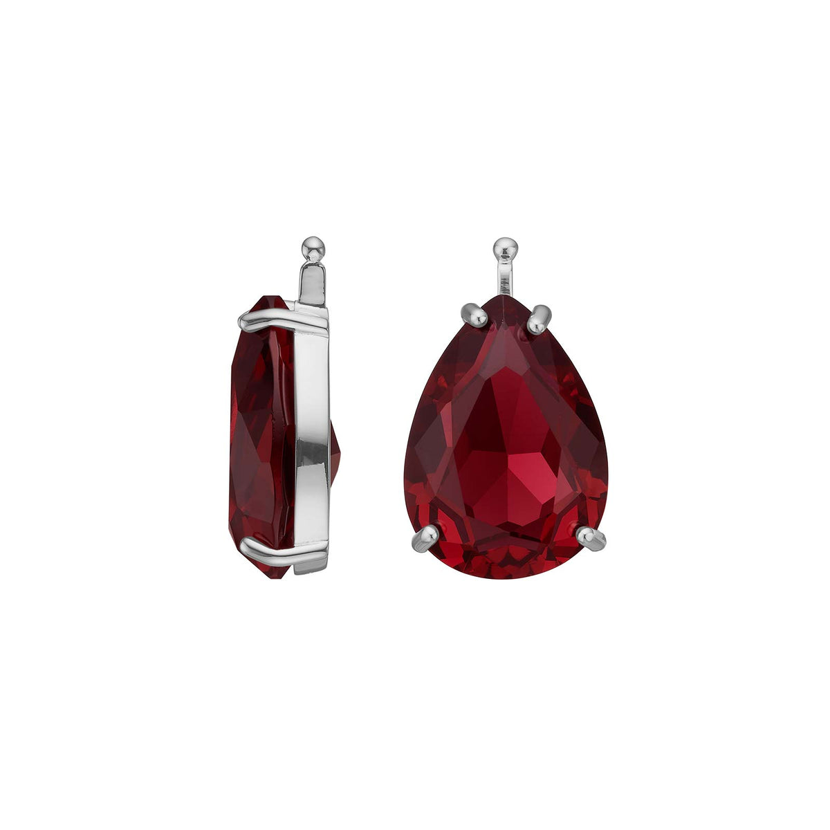 Elegante Heide Heinzendorff Ohrringe aus rhodiniertem Silber mit facettierten, rubinroten Glaselementen in stilvoller Tropfenform.