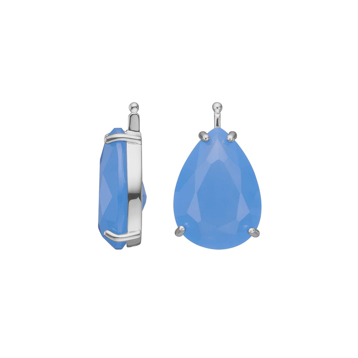 Eleganter Heide-Heinzendorff-Anhänger aus rhodiniertem Silber mit facettierter, tropfenförmiger hellblauer Glassteinkreation – stilvoll und raffiniert.
