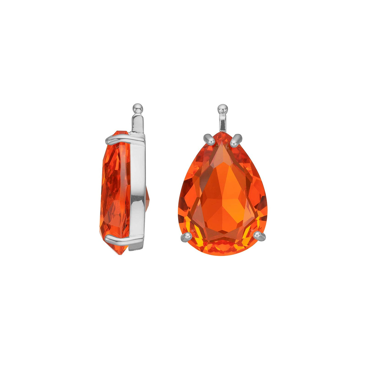 Eleganter Heide-Heinzendorff-Systemanhänger für Ohrringe aus Silber mit einem tropfenförmigen, facettierten orange-roten Glasstein – stilvoll und raffiniert.
