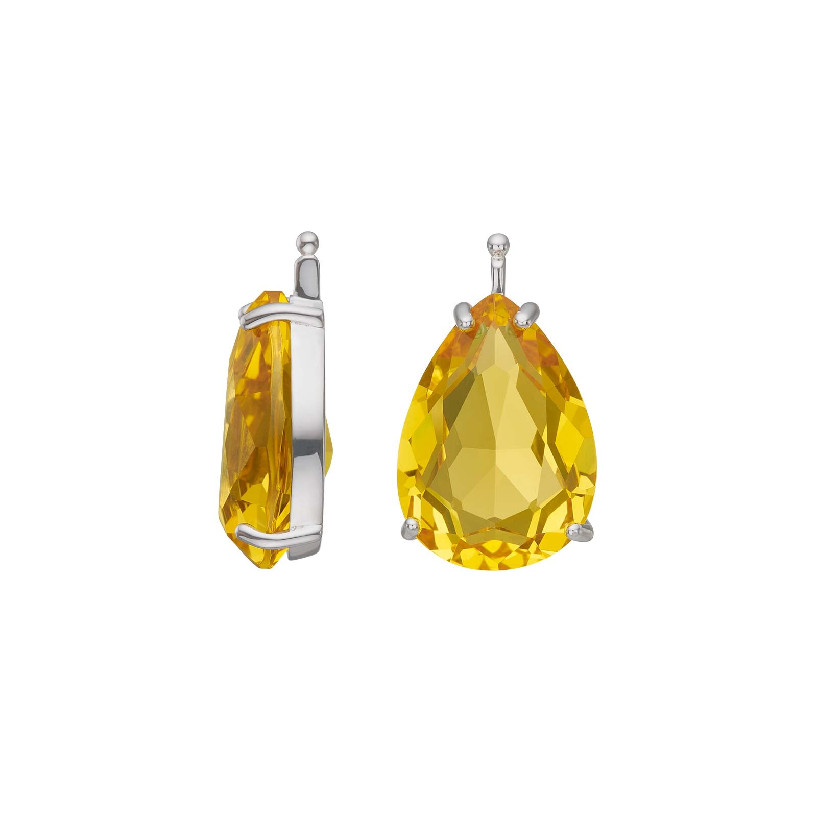 Heide Heinzendorff Anhänger aus facettiertem Glas in rhodiniertem Silber mit einem klaren, goldgelben, tropfenförmigen Glasstein – elegant und raffiniert.