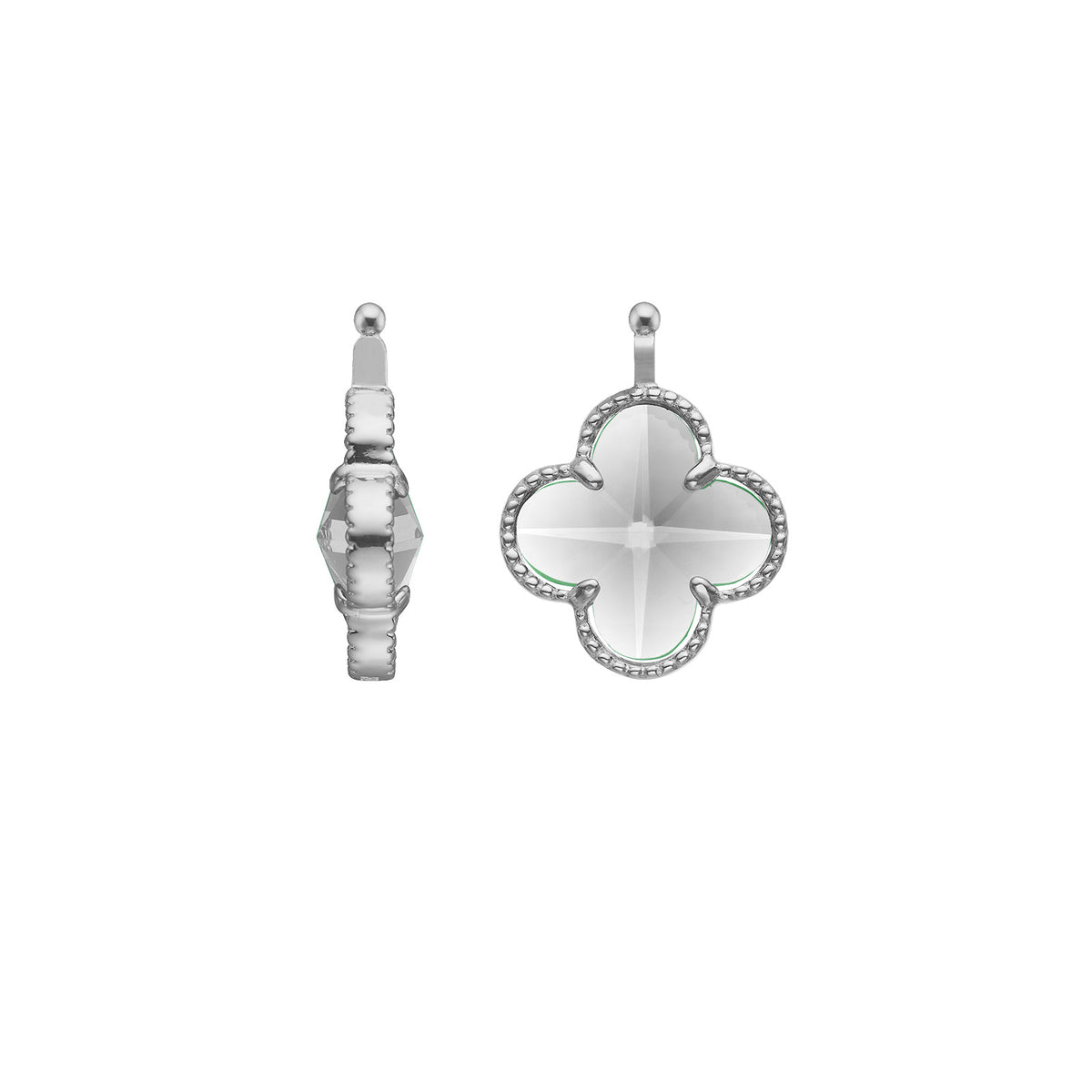 Eleganter Heide Heinzendorff Glasfacetten-Kleeblattanhänger aus Sterlingsilber mit einem klaren bis hellgrauen Glaskleeblatt – ein stilvolles und zeitloses Schmuckstück vom Schmuckzentrum.