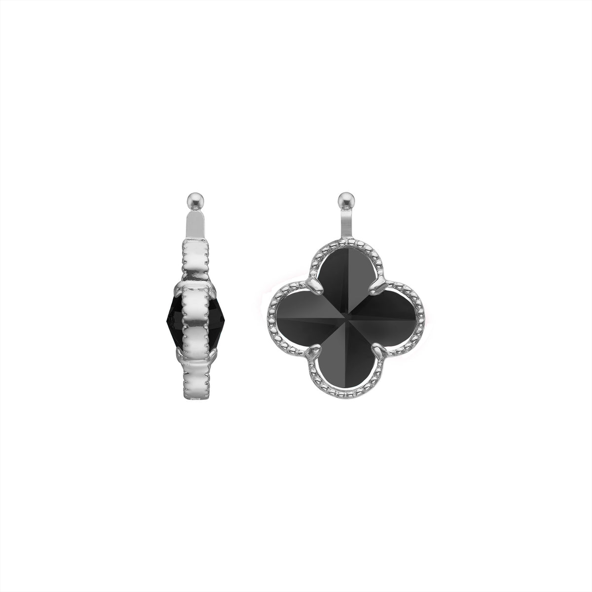 Eleganter Heide-Heinzendorff-Kleeblatt-Anhänger aus Silber mit schwarzem, facettiertem Glas – ein stilvolles und zeitloses Schmuckstück.