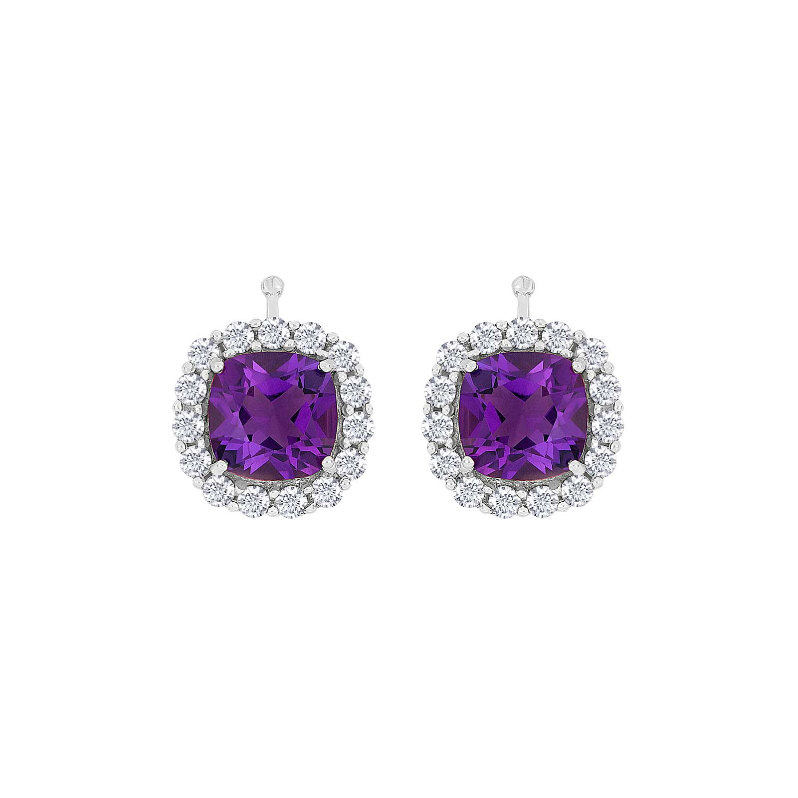 Eleganter Heide-Heinzendorff-Anhänger aus rhodiniertem Silber im stilvollen Rosetten-Design, verziert mit Amethyst-Zirkonia-Steinen. Höhe und Breite jeweils 13 mm, Rosette 12 × 12 mm.