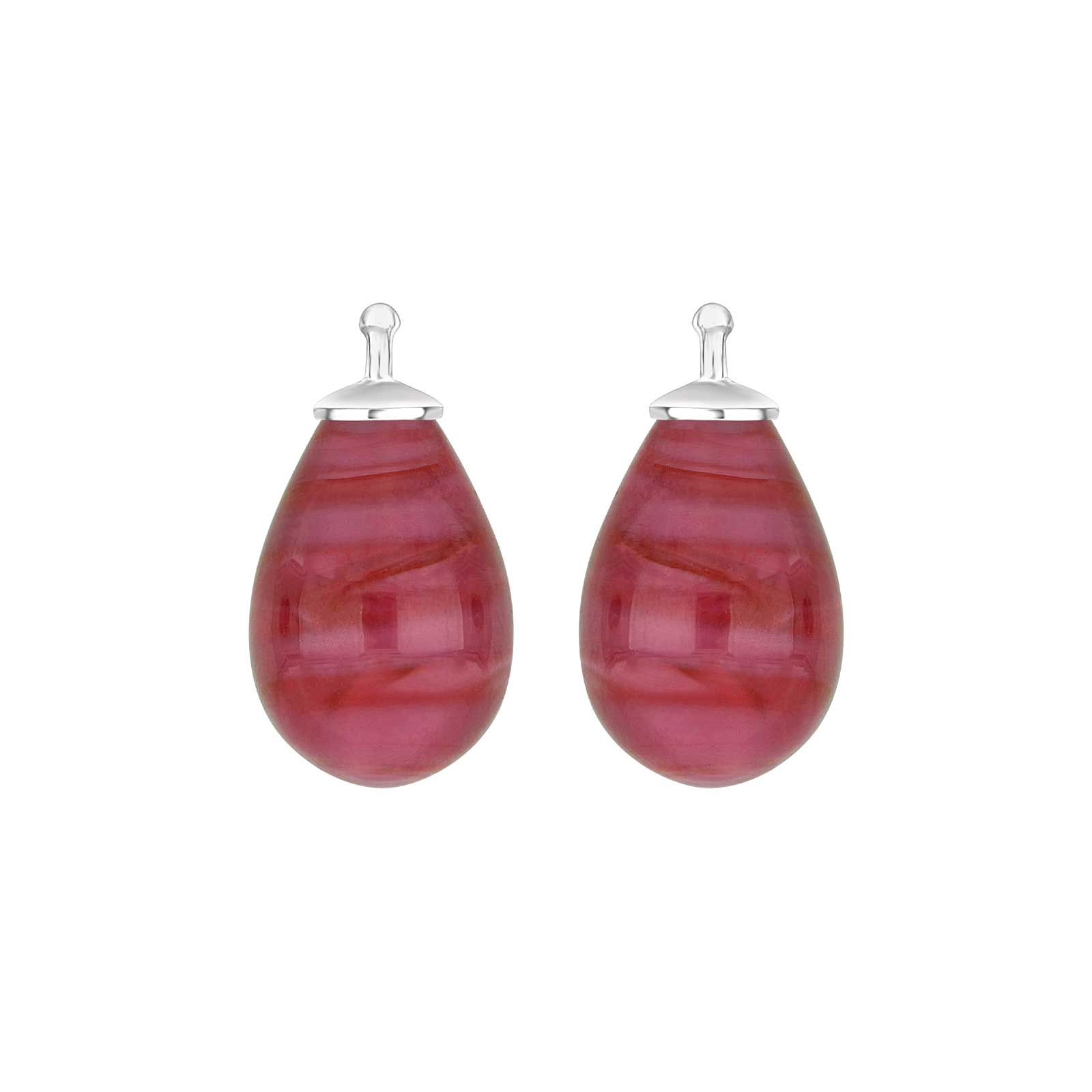 Eleganter Heide-Heinzendorff-Anhänger für Ohrschmuck aus Silber mit tropfenförmigem böhmischem Quarzglas in raffinierten Beerrosa- bis Pinknuancen.