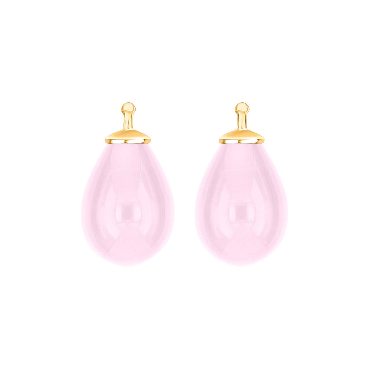 Eleganter Heide Heinzendorff Ohrschmuck-Anhänger in Tropfenform aus böhmischem Quarzglas, gefertigt aus vergoldetem Silber und verziert mit zartem Rosenquarz.