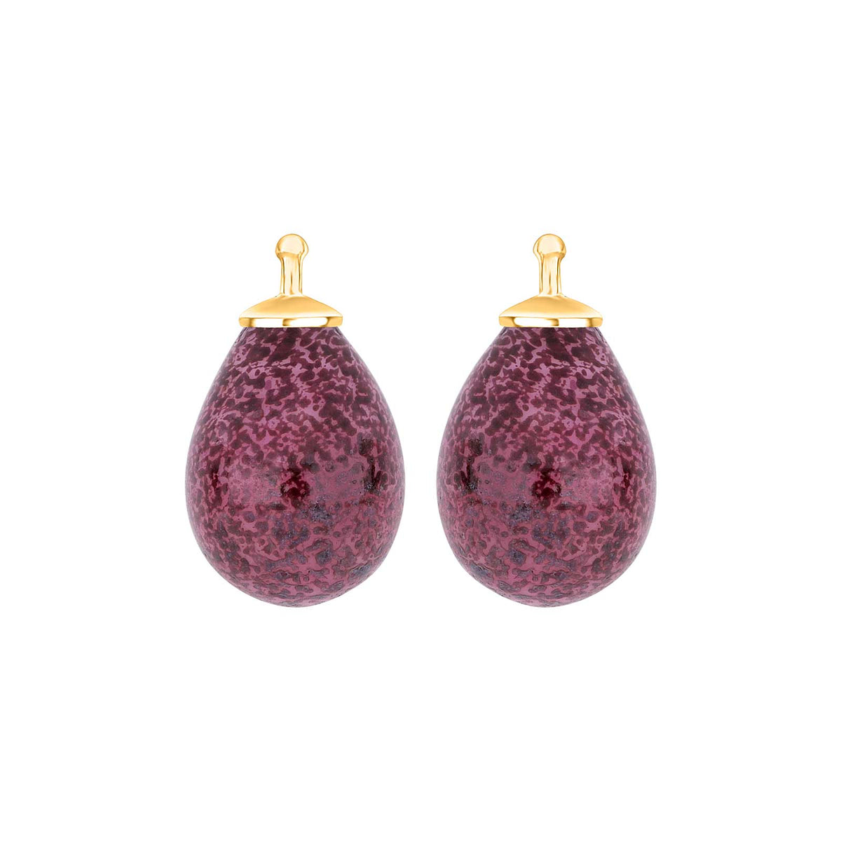 Heide Heinzendorff elegante Ohrschmuck-Anhänger in Tropfenform aus vergoldetem Silber mit bordeauxfarbenem und violettem böhmischem Quarzglas