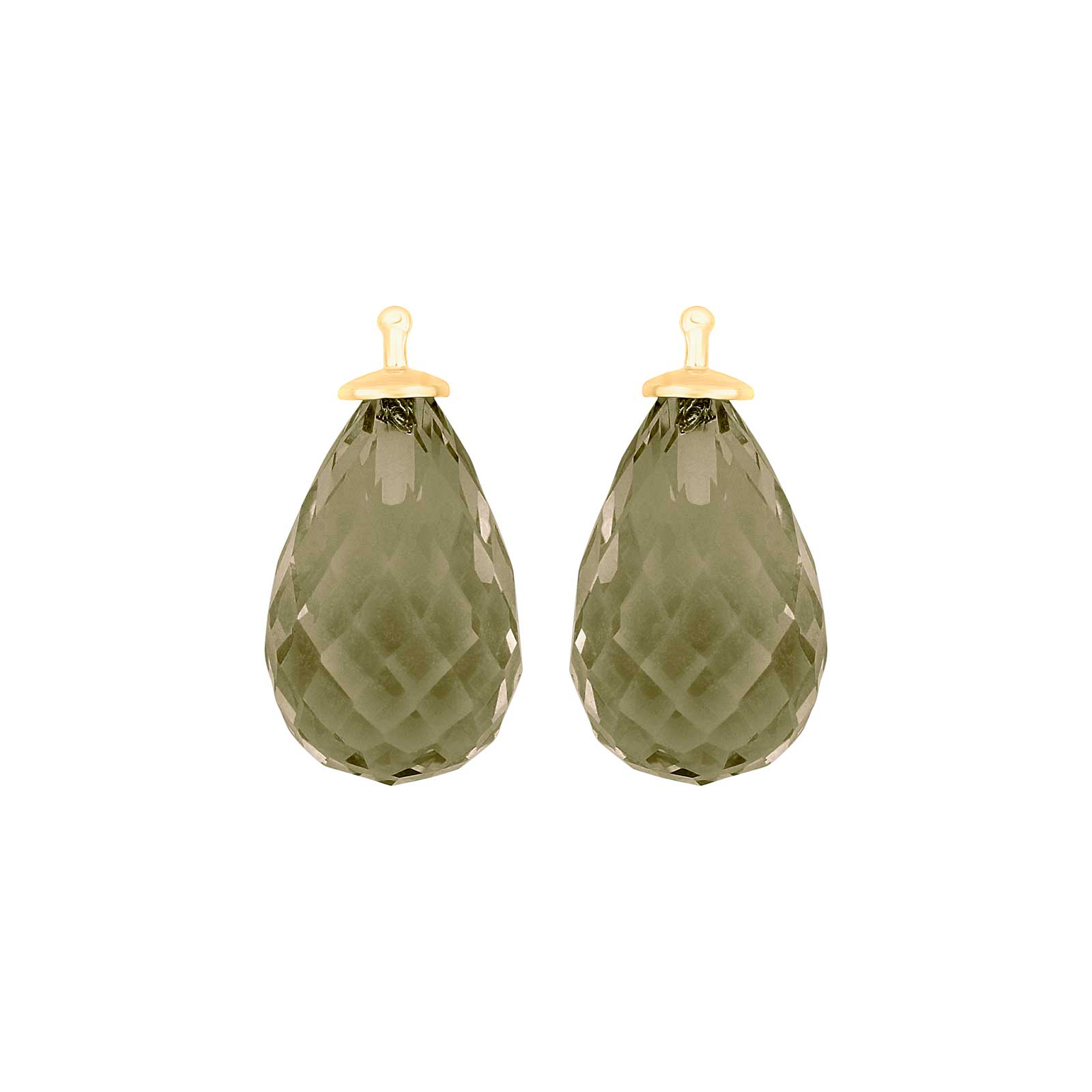 Eleganter, facettierter Quarzglas-Anhänger von Heide Heinzendorff für Ohrringe, gefertigt aus vergoldetem Silber mit einem stilvollen olivfarbenen Quarz.