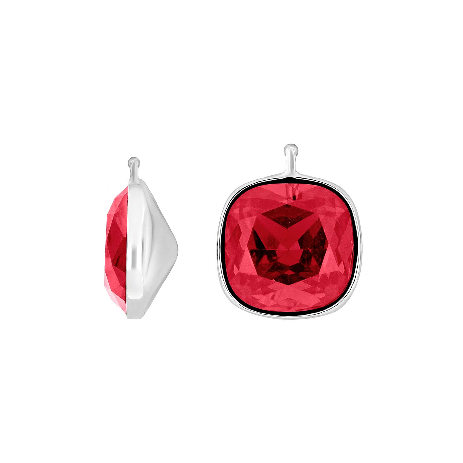 Eleganter Heide-Heinzendorff-Anhänger aus Quarzglas für Ohrringe, gefertigt aus hochglanzpoliertem Silber mit facettiertem rosé-lilafarbenem Quarz, 14 × 14 mm