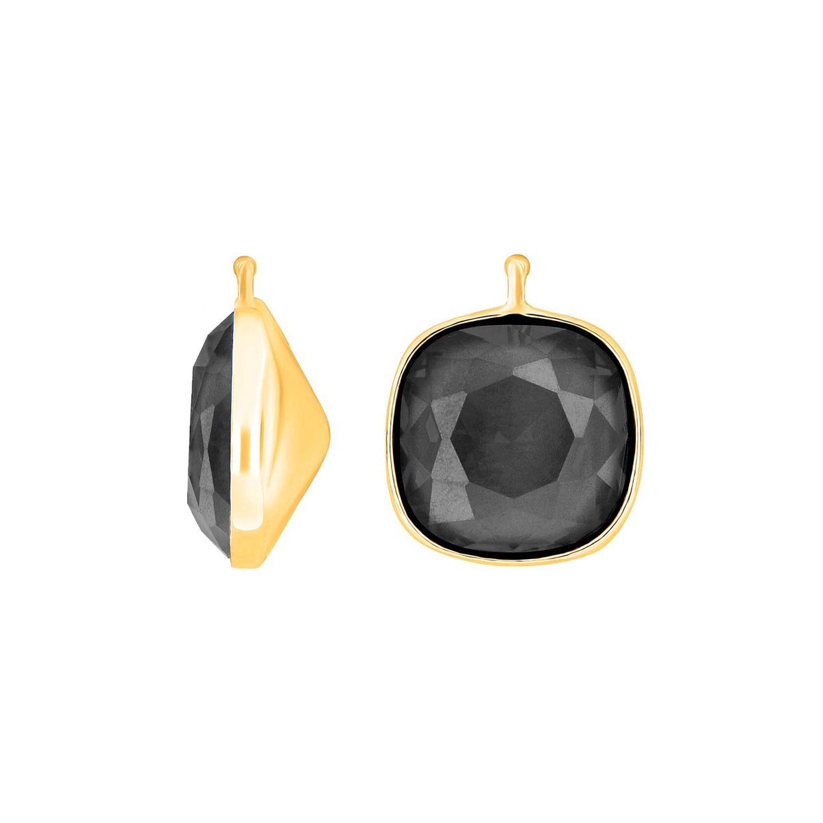 Heide Heinzendorff Ohrringe aus vergoldetem Silber mit elegant facettiertem, dunklem Quarz, 14 × 14 mm
