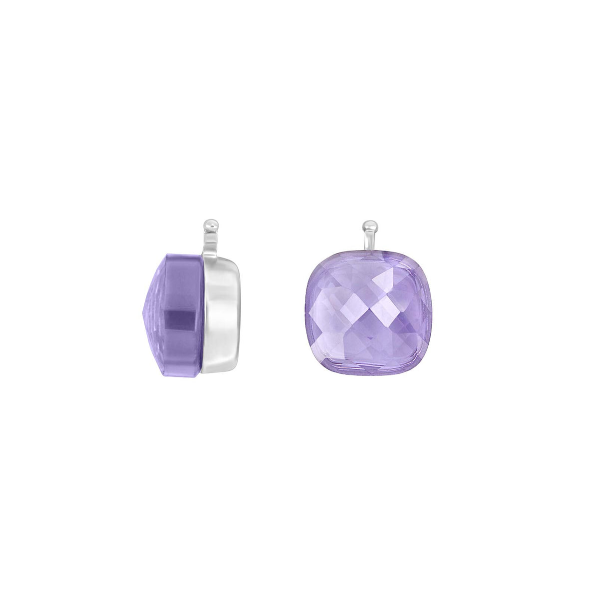 Elegante, facettierte Heide Heinzendorff Quarzglas-Ohrringe in Farbton 27 aus rhodiniertem Silber mit violettem Quarz, 10 x 10 mm