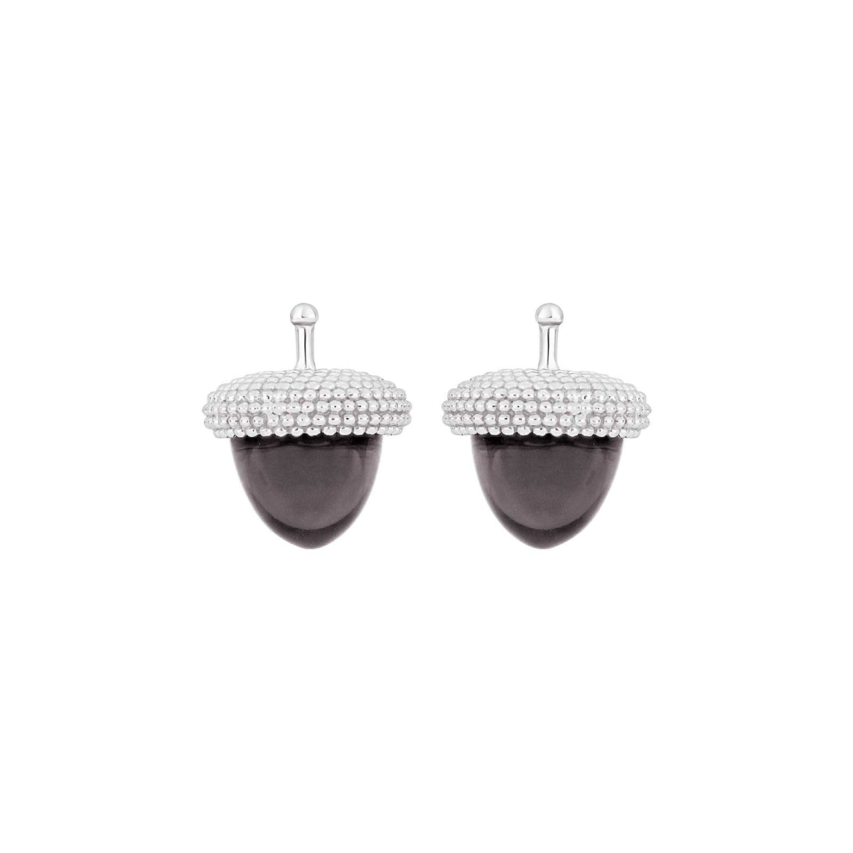Elegante Heide Heinzendorff Agern-Ohrringe aus Silber mit dunkel schimmerndem Quarz, 11 × 10 mm