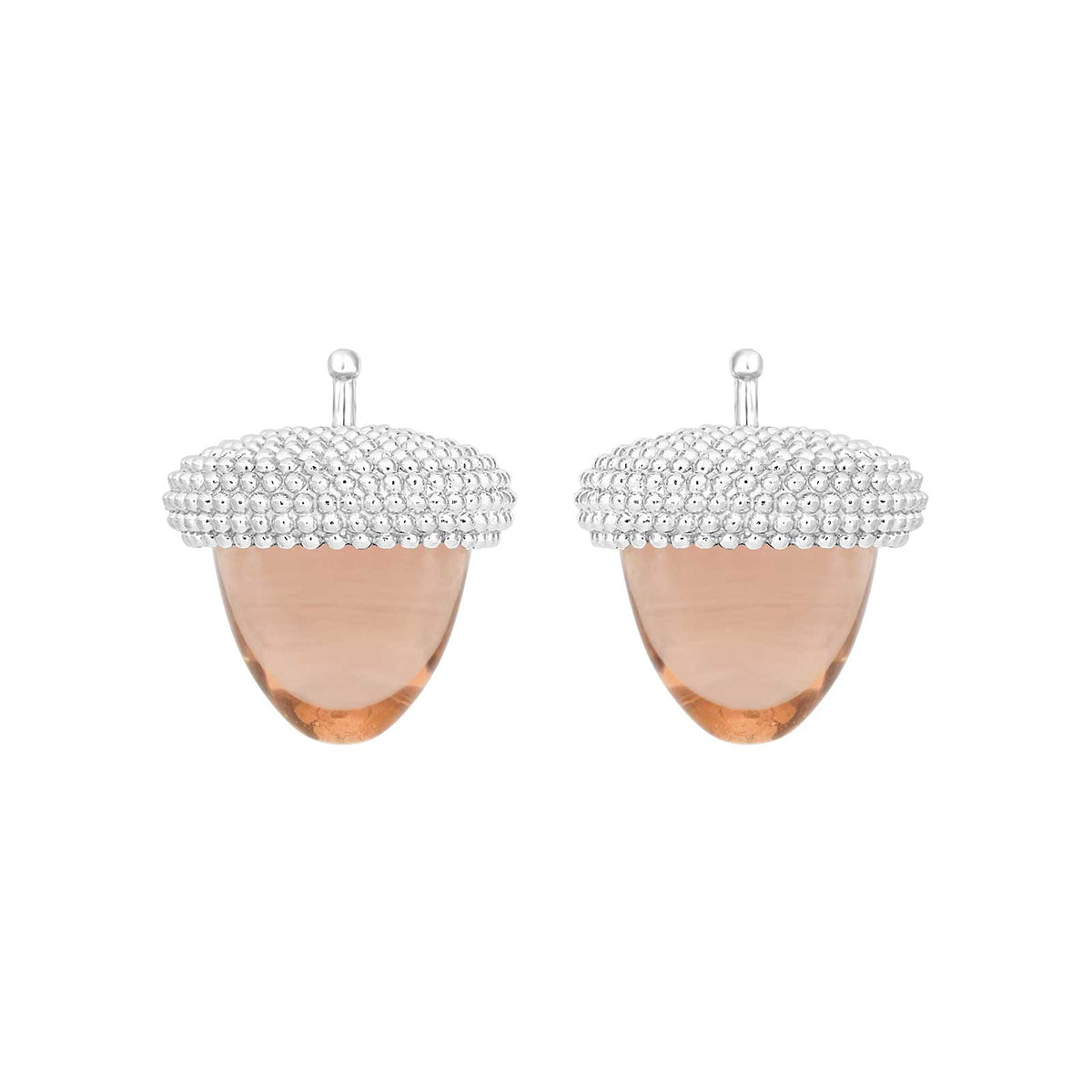 Eleganter Heide-Heinzendorff Eichelanhänger aus Quarzglas und Silber mit pfirsichfarbenem Quarz, 14 x 14 mm