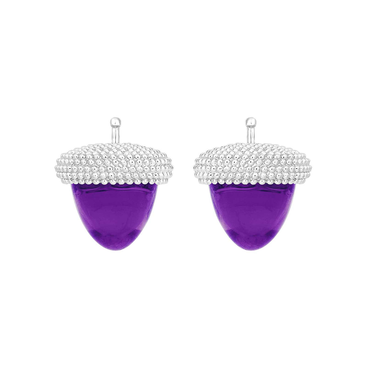 Elegante Heide Heinzendorff Agern-Ohrringe aus rhodiniertem Silber mit violettem Quarz, 14 mm