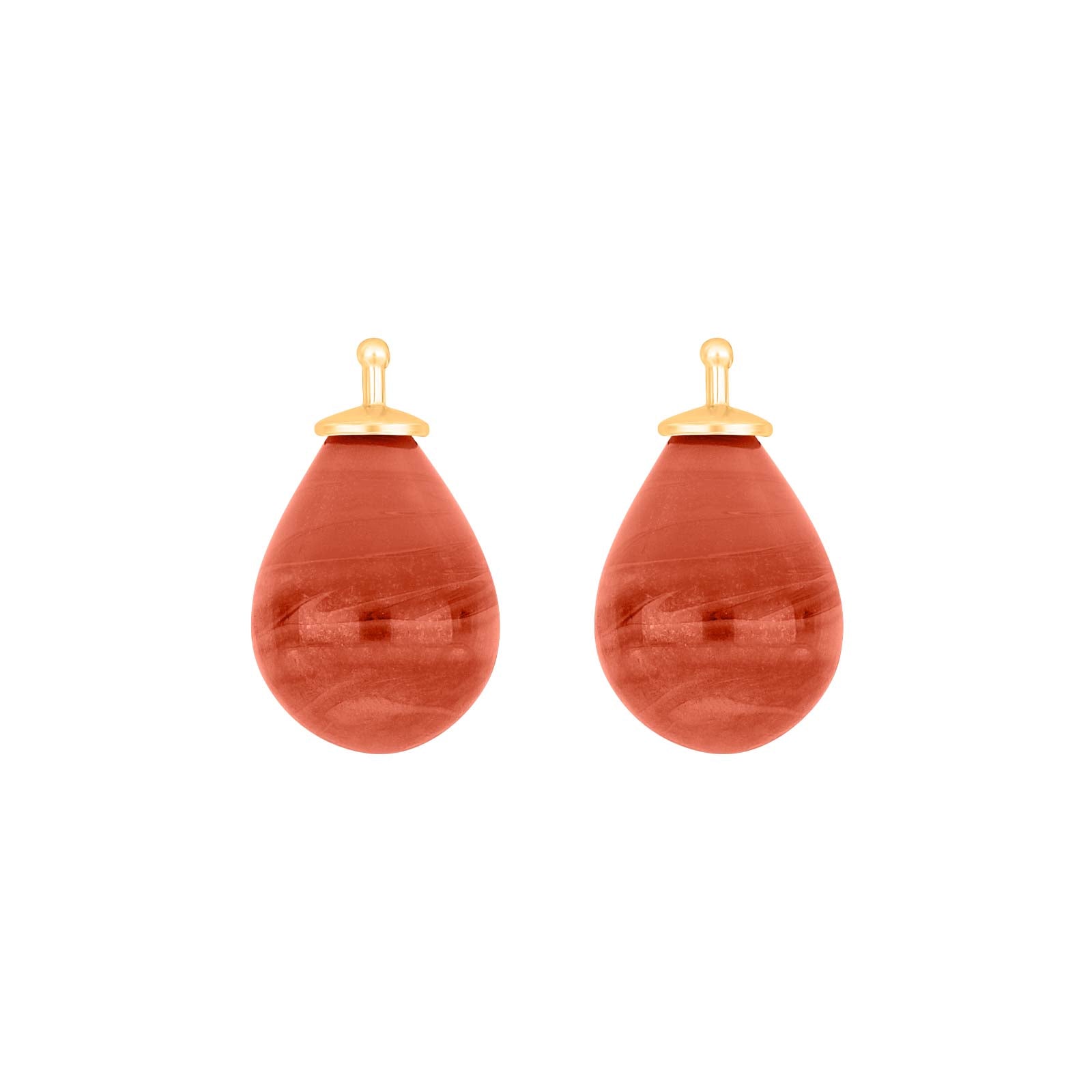 Heide Heinzendorff elegante, tropfenförmige Ohrring-Anhänger aus böhmischem Quarzglas in vergoldetem Silber mit rötlichem Quarz