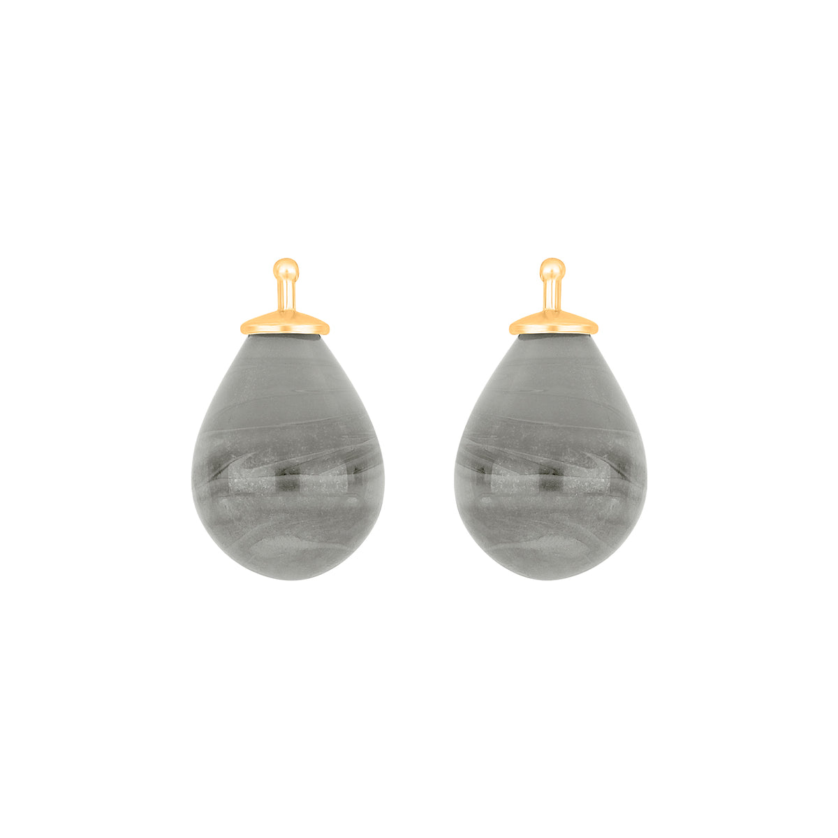 Eleganter Heide-Heinzendorff-Tropfen-Ohrringanhänger aus böhmischem Quarzglas und vergoldetem Silber mit grauem Quarz – stilvoll präsentiert vom Schmuckzentrum.