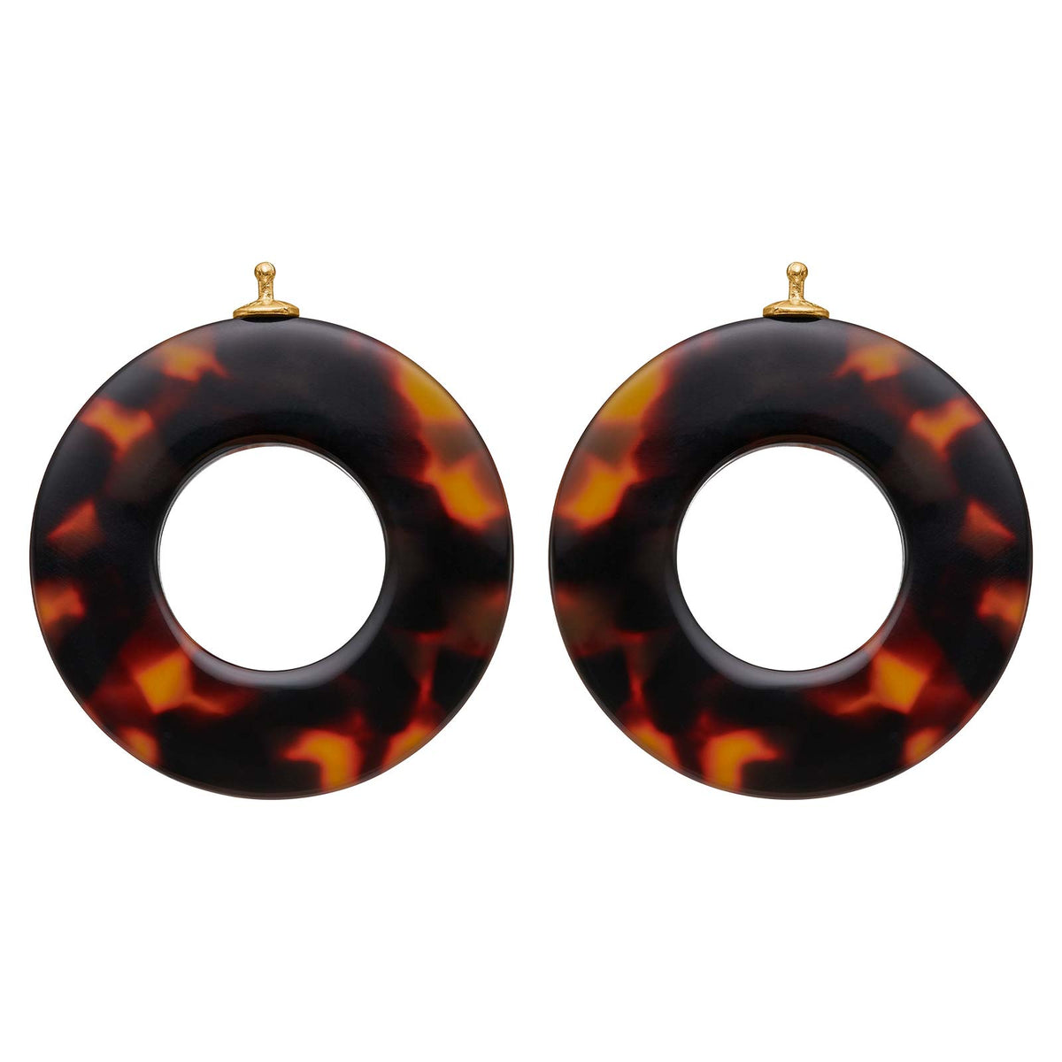 Eleganter Heide Heinzendorff Anhänger aus Acetat mit vergoldetem Silber, 35 mm, in runder Donut-Form mit stilvollem dunkelbraun-schwarzem Schildpattmuster.