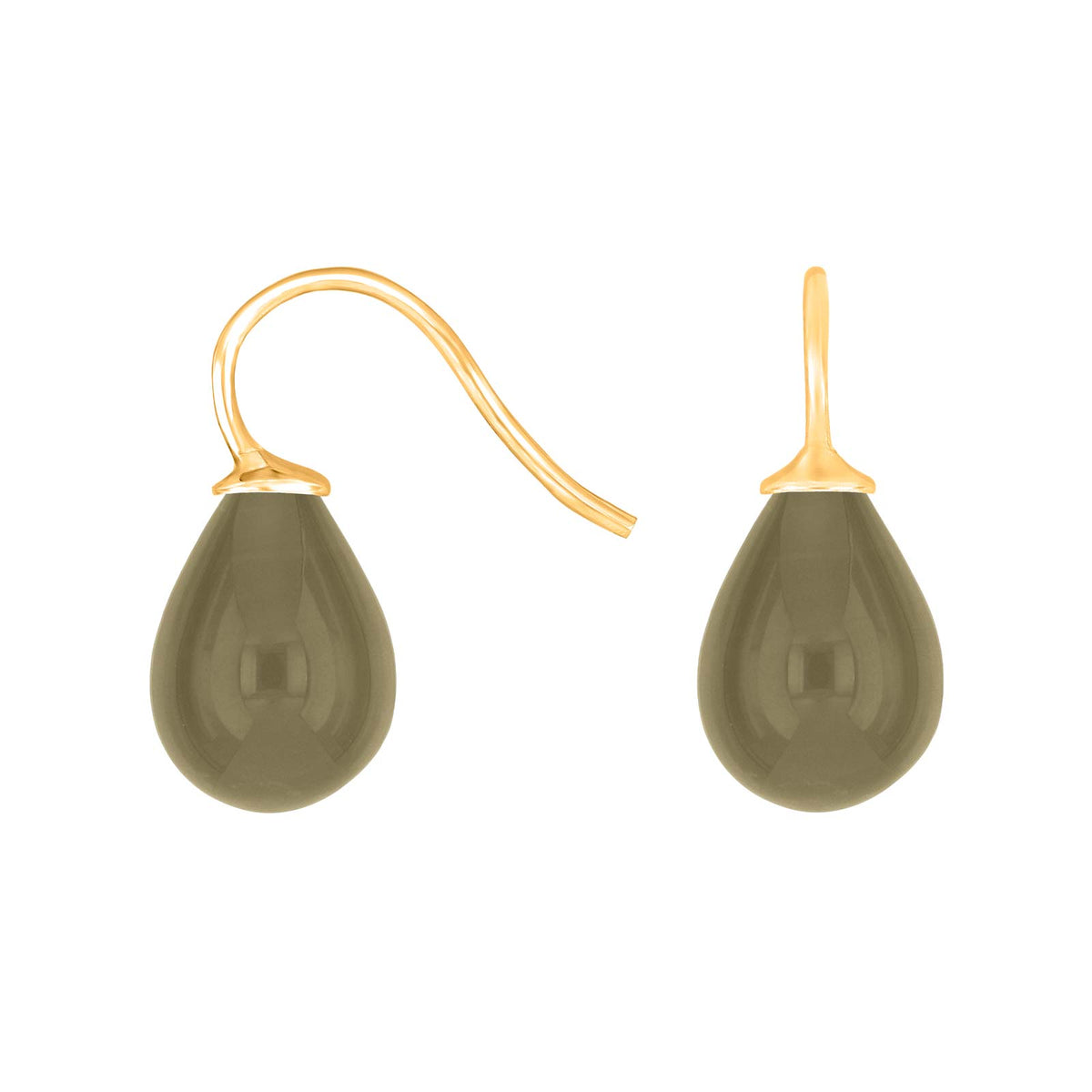Elegante Heide-Heinzendorff-Ohrringe aus vergoldetem Silber mit tropfenförmigem, grauem böhmischem Quarzglas – stilvoll und raffiniert.