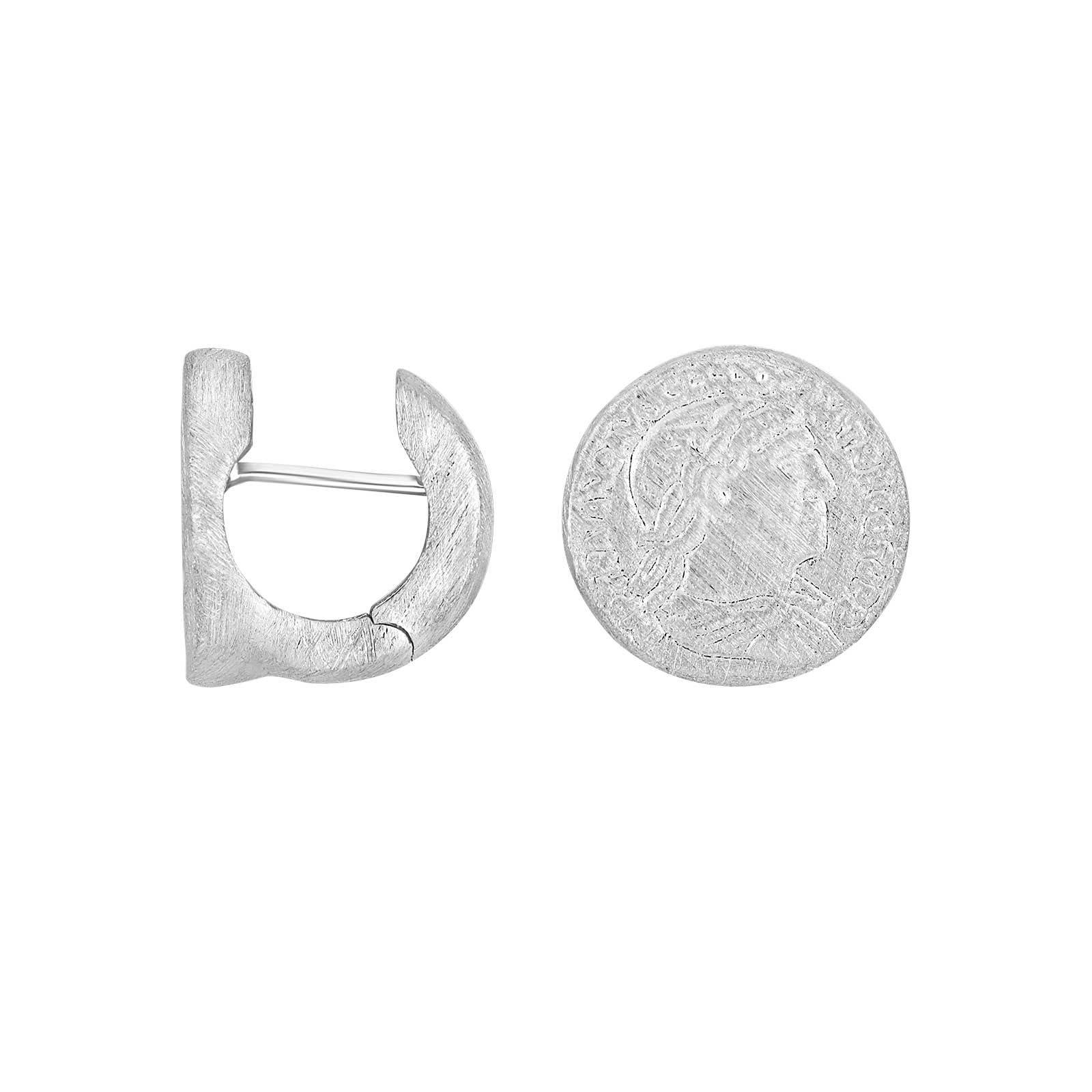 Heide Heinzendorff Coco system-creoler i rhodineret sølv 15x15 mm er et par moderne øreringe uden sten i sølvfarvet rhodineret sølv med en mat, børstet struktur og en kompakt creolform.
