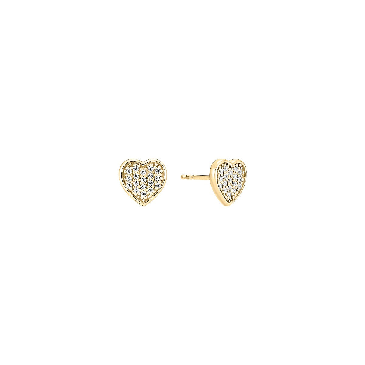 Elegantes Ohrstecker-Paar von Lund Copenhagen aus vergoldetem Sterlingsilber, stilvoll als kleine Herzen mit funkelnden Zirkonia gestaltet