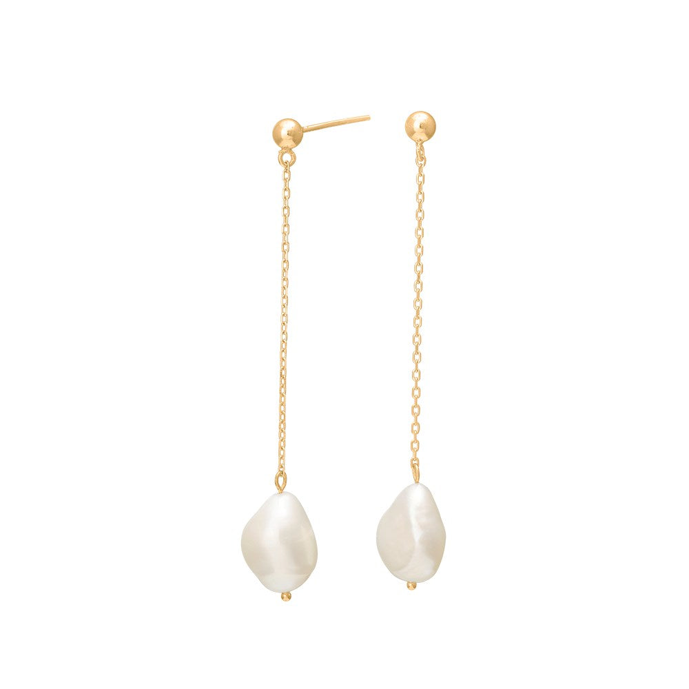 Stilvolle Nordahl Jewellery Baroque52 Ohrhänger aus vergoldetem Silber mit feiner Kette und barocker Süßwasserperle