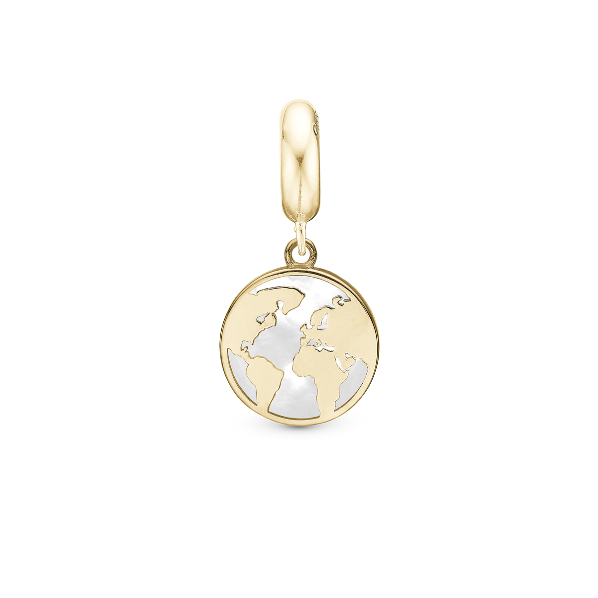 Christina Jewelry The World Perlemor Anhänger-Charm als elegante Weltkugel aus 18-karätig vergoldetem 925er Sterlingsilber mit Perlmutt und funkelnden Zirkonia