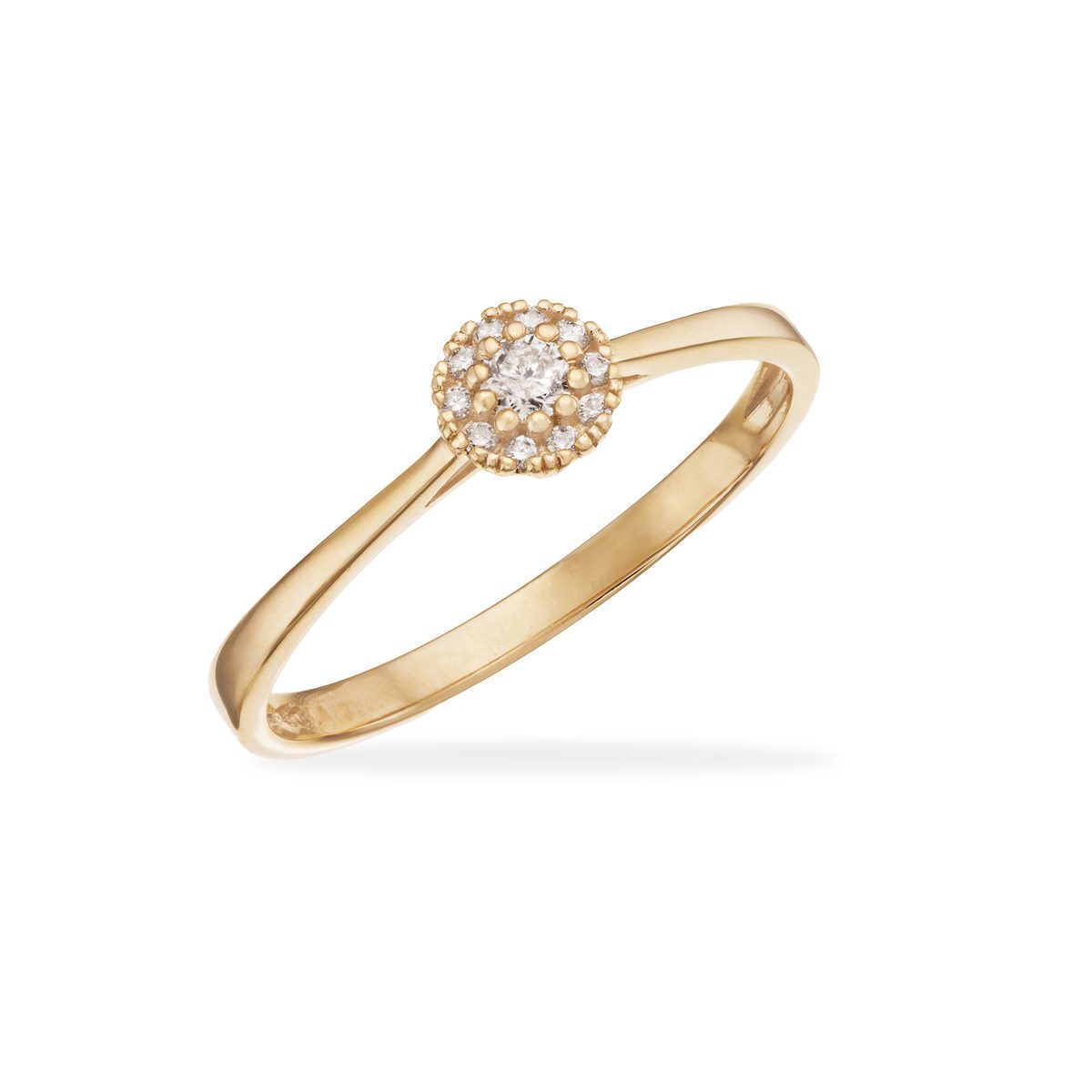Eleganter Scrouples-Rosettenring aus 8-karätigem Gold mit einem stilvollen Kranz aus Brillanten von insgesamt 0,096 ct