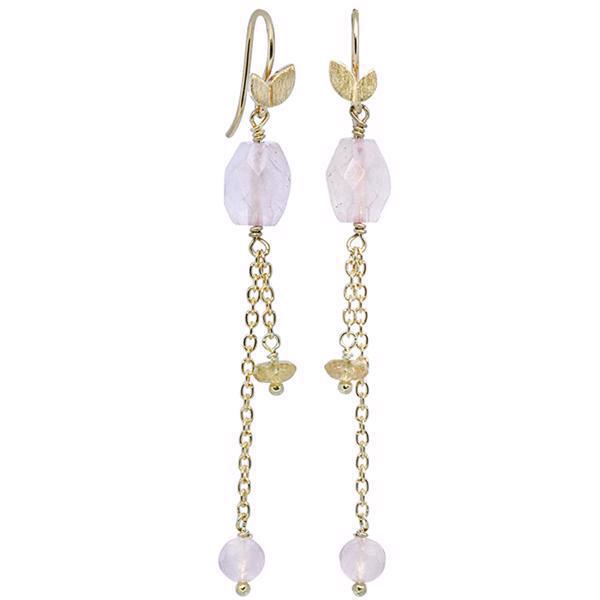 Elegante Rabinovich Soft Spot Ohrringe aus vergoldetem Silber mit filigranen Ketten, Rosenquarz und Citrin – stilvoller Schmuck vom Schmuckzentrum