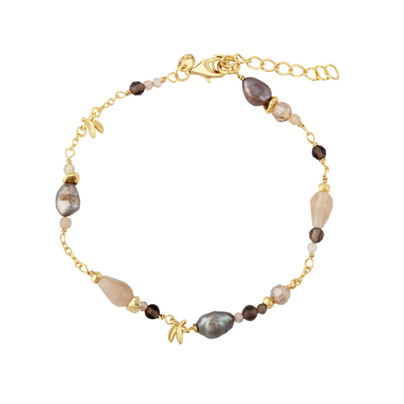 MEADOW Mix armbånd i forgyldt sølv med perle og sten, Aqua Dulce