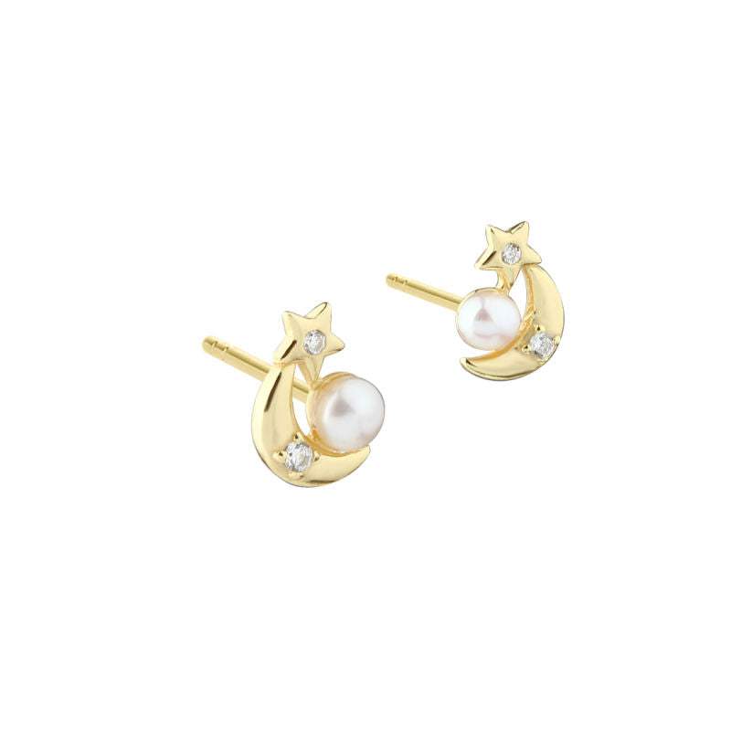 Aqua Dulce DREAMLIT Mix Ohrstecker aus vergoldetem 925er Sterlingsilber mit Süßwasserperlen und funkelnden Zirkonia, 8 mm – elegant und stilvoll bei Schmuckzentrum