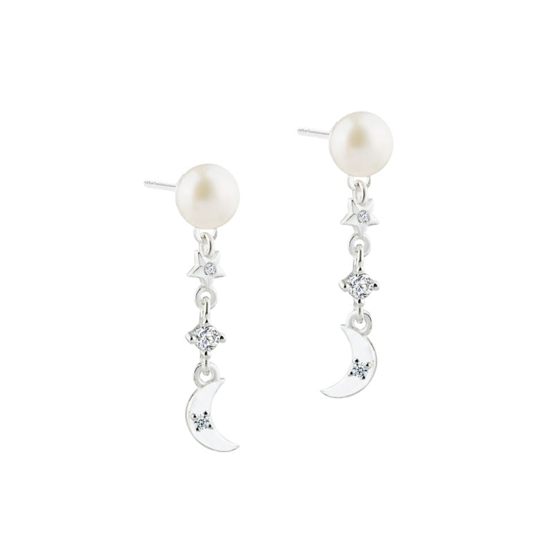 DREAMLIT Pearl Charm ørestikker i sølv, Aqua Dulce