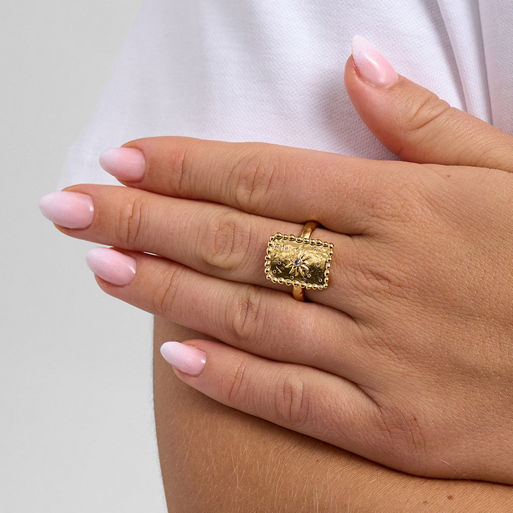 Liora ring i forgyldt sølv med zirkonia fra Studio Z.