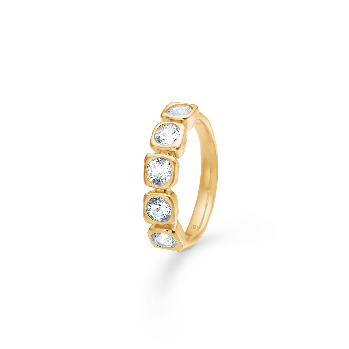 Eleganter Studio Z Elera Ring aus 925er Sterlingsilber mit 18 Karat Vergoldung und fünf klaren Zirkonia, große Ausführung