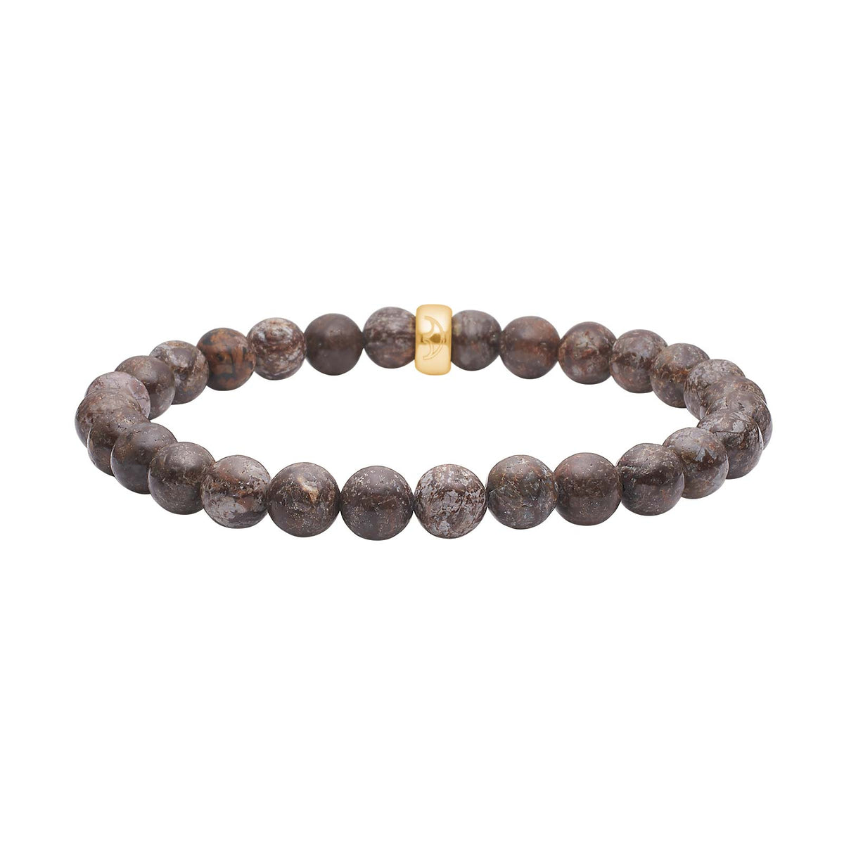 Elegantes Heide Heinzendorff Jaspis-Armband aus vergoldetem Silber mit 6 mm großen runden Natursteinen in stilvollen braunen und grauen Nuancen