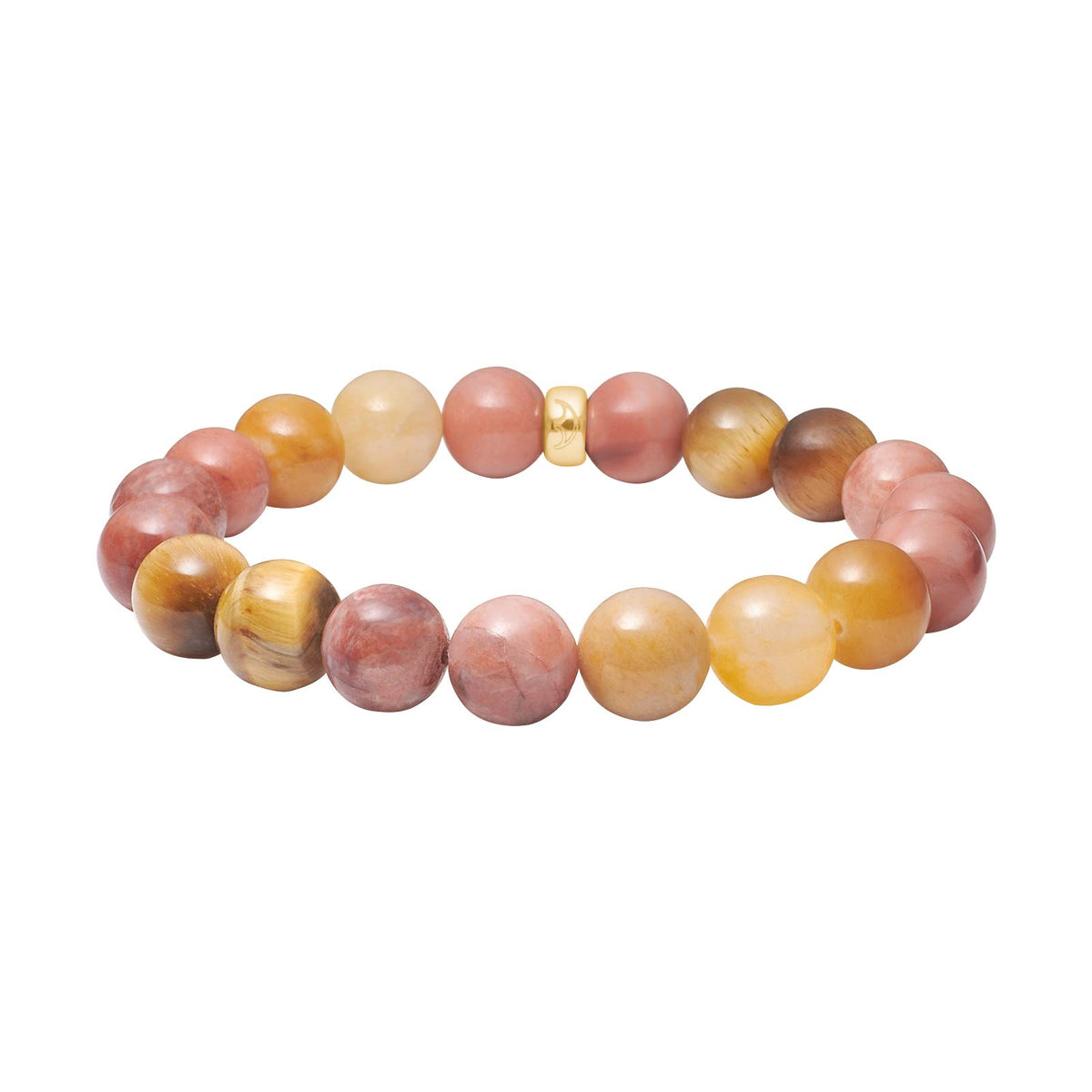 Elegantes Heide-Heinzendorff-Armband mit runden Perlen aus Tigerauge, Jade und Jaspis in goldenen, braunen und roséfarbenen Nuancen – ein stilvolles Schmuckstück mit natürlichem, raffiniertem Farbspiel.