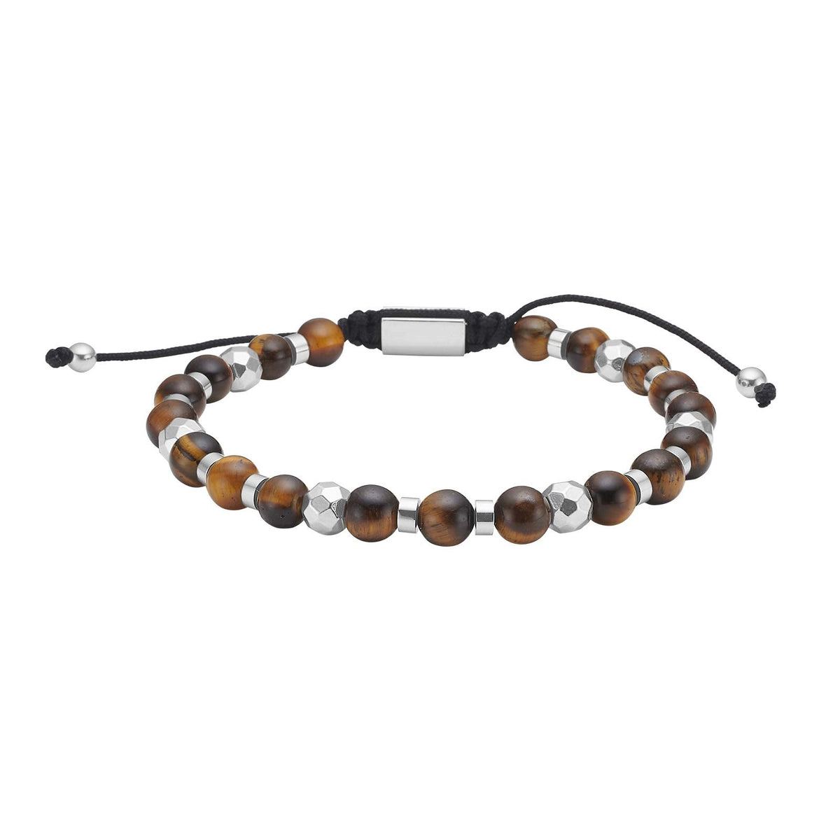 Nordahl Andersen Son of Noa herre armbånd i stål med gyldne tigerøjesten og facetterede stålperler
