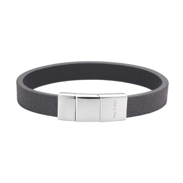 SON OF NOA - Armband für Männer aus schwarzem Kalbsleder mit Stahl-Magnetverschluss