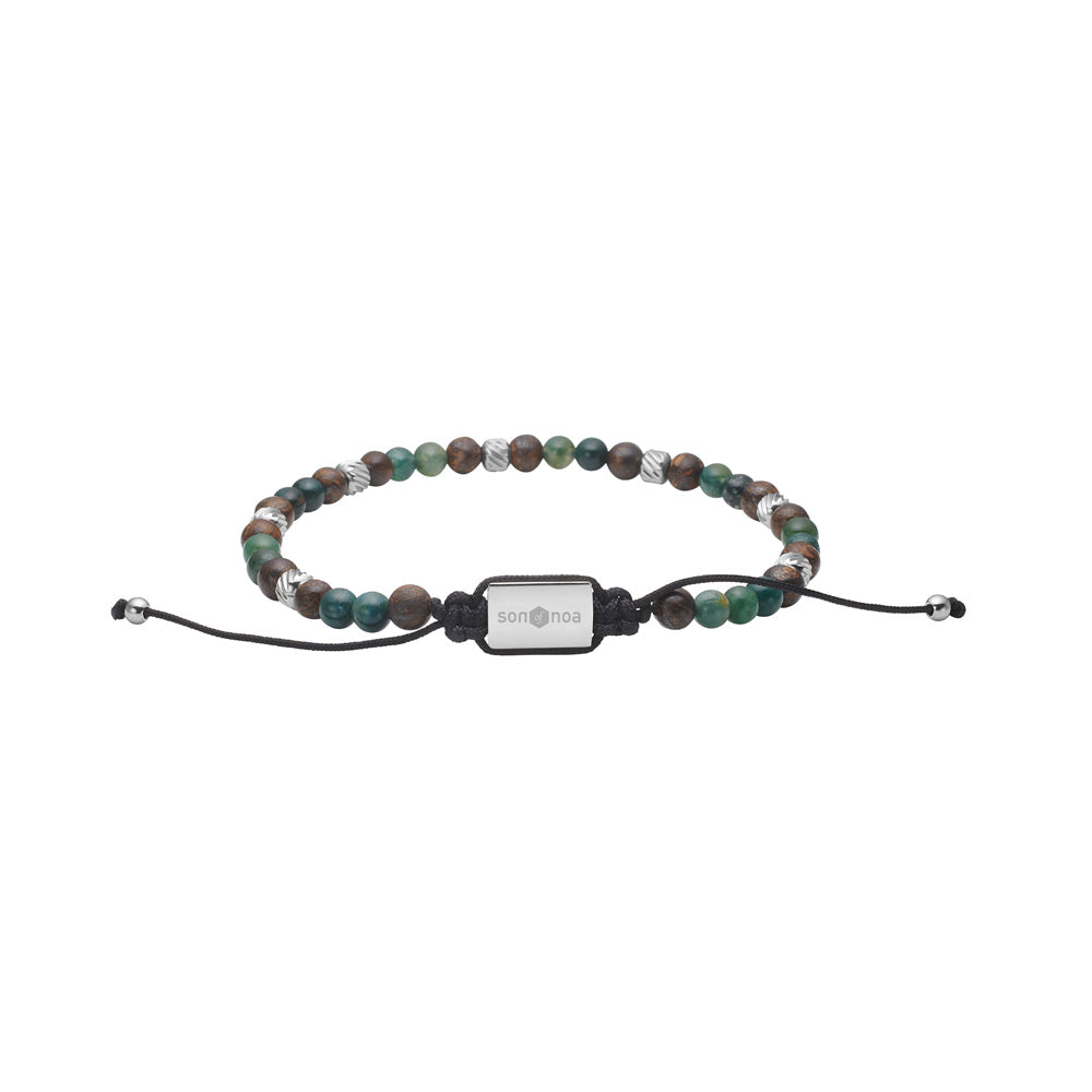 Herrearmbånd med moss agate og ilmenit bronzitit i stål, SON of NOA