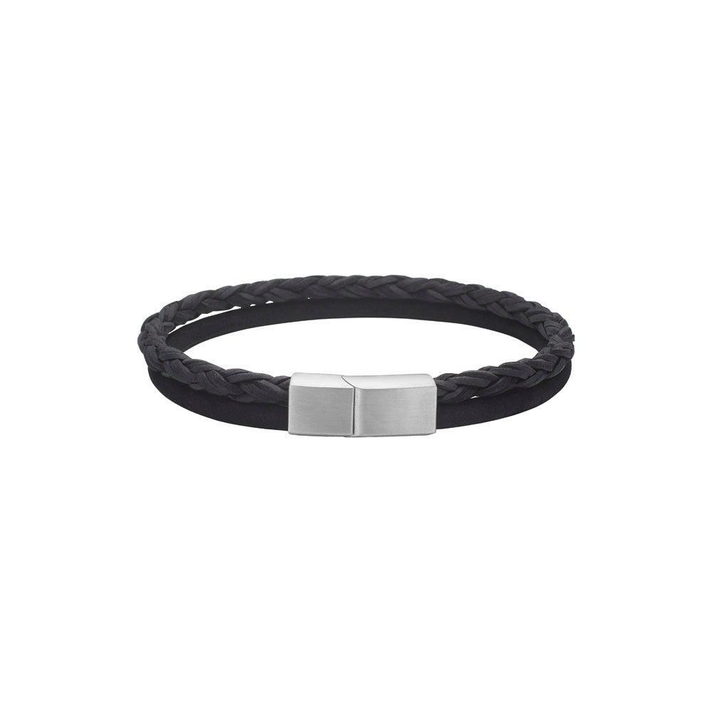 Herrearmbånd i sort kalveskind, rund flet og glat 8 mm, SON of NOA