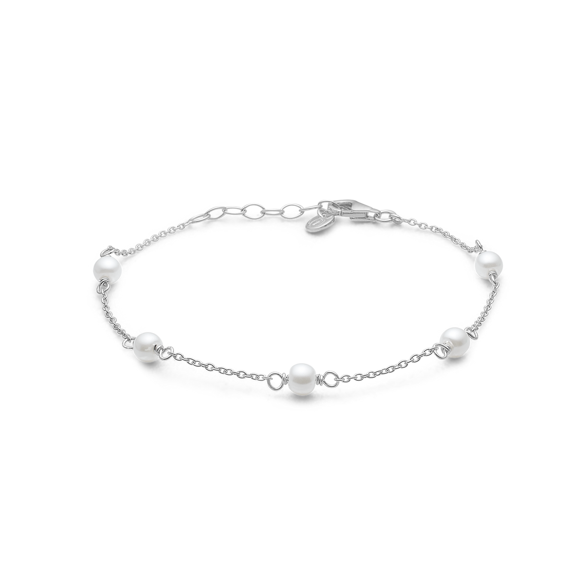 Elegantes Studio Z Shore Armband aus rhodiniertem 925er Sterlingsilber mit fünf weißen Süßwasser-Zuchtperlen