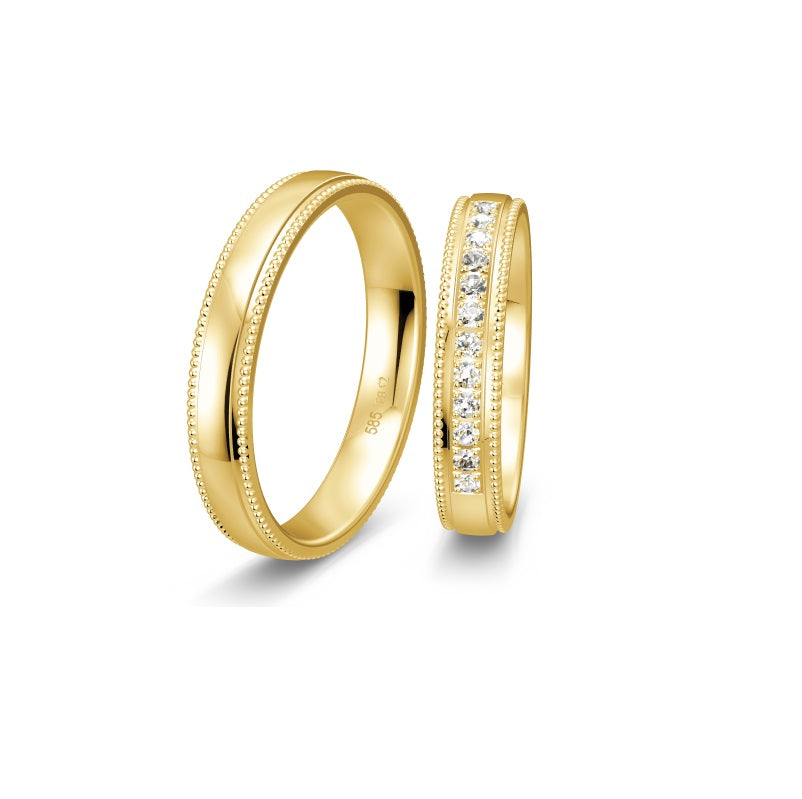 Breuning Renaissance Trauring in 8-14 Karat Gold mit 12 Diamanten