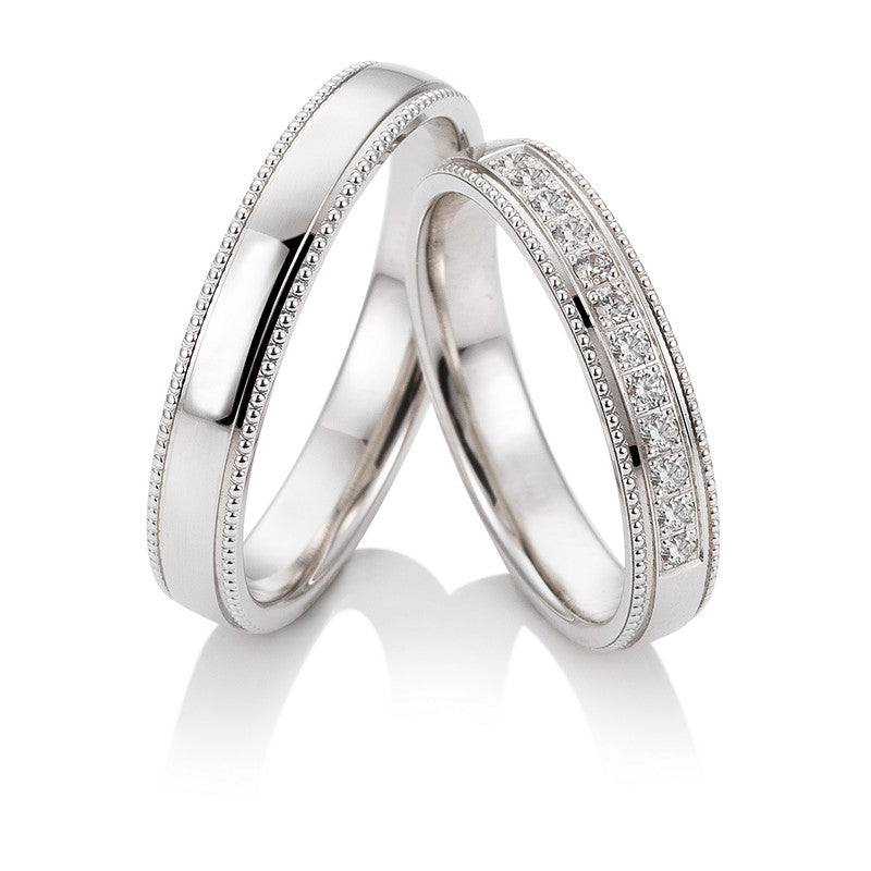 Breuning Renaissance Trauring in 9 bis 14 Karat Weißgold mit 12 Diamanten
