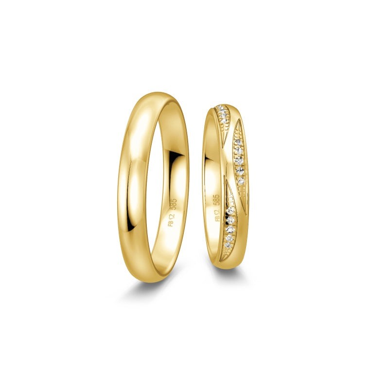 Breuning Renaissance Trauring in 8–14 Karat Gold mit 15 Diamanten