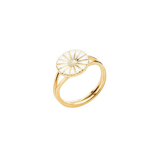 Lund Copenhagen marguerit ring i forgyldt sølv med hvid emalje, 11 mm
